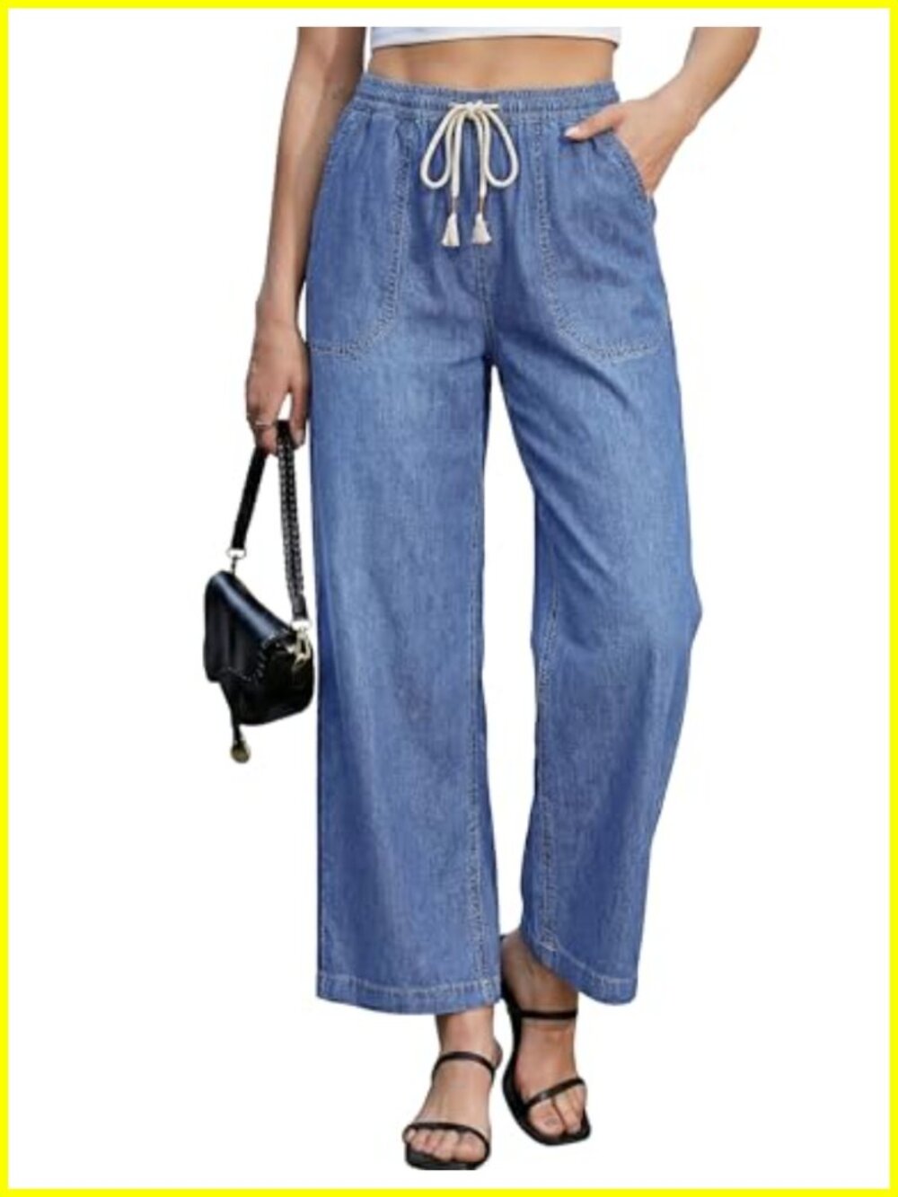 Women's High Waisted Wide Leg Pull On Jeans 26" Inseam Elastic Waist Denim